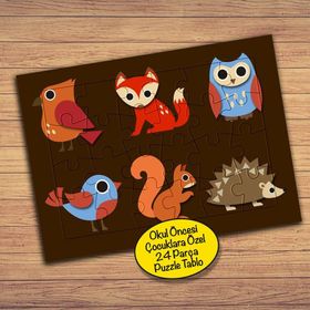 PZ128 Kuş Tilki Kirpi Sincap Çocuklara Özel Puzzle Yapboz Tablo