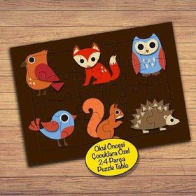 PZ128 Kuş Tilki Kirpi Sincap Çocuklara Özel Puzzle Yapboz Tablo