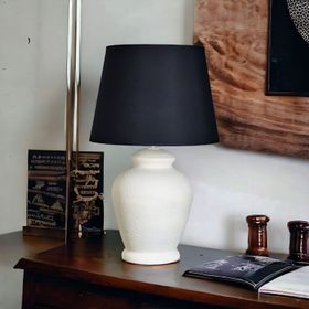 Qdec Rustik Siyah Ekru Vintage Seramik Abajur