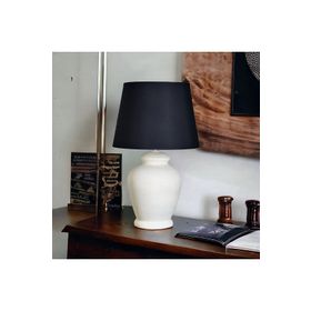 Qdec Rustik Siyah Ekru Vintage Seramik Abajur