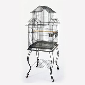 QH Pet Cage Siyah 51x51x129 cm Açılır Çatılı Sehpalı Papağan Kafesi