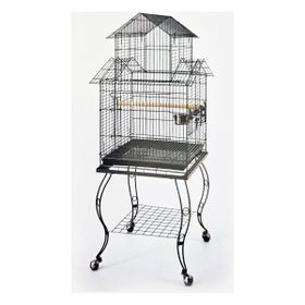 QH Pet Cage Siyah 51x51x129 cm Açılır Çatılı Sehpalı Papağan Kafesi