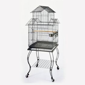 QH Pet Cage Siyah 51x51x129 cm Açılır Çatılı Sehpalı Papağan Kafesi