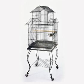 QH Pet Cage Siyah 51x51x129 cm Açılır Çatılı Sehpalı Papağan Kafesi