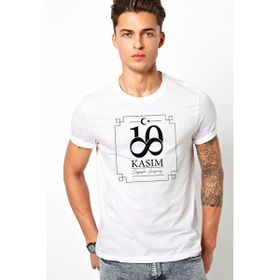 Qivi 10 Kasım Sonsuzluk Baskılı Beyaz Erkek Örme T-shirt