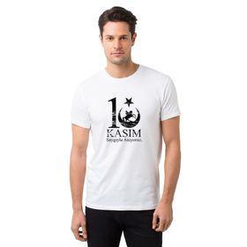 Qivi 10 Kasım Sonsuzluk ve Suliyet Baskılı Beyaz Erkek Örme T-shirt