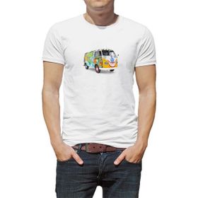 Qivi 1357 Volkswagen Kombi Hippie 18 Olkswagen Baskılı Beyaz Erkek Örme Tshirt