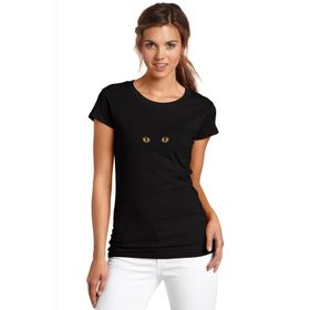 Qivi 3D Cat Kedi Baskılı Örme Siyah Kadın T-shirt