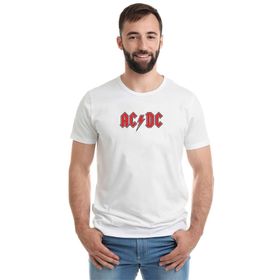 Qivi Acdc Logo Baskılı Beyaz Erkek Örme T-shirt
