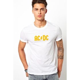 Qivi Acdc Logo Sarı Baskılı Beyaz Erkek Örme T-shirt