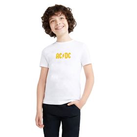 Qivi Acdc Logo Sarı Baskılı Beyaz Unisex Çocuk T-shirt