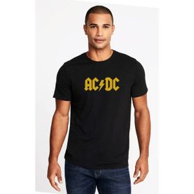 Qivi ACDC Logo Sarı Baskılı Siyah Erkek Örme T-shirt