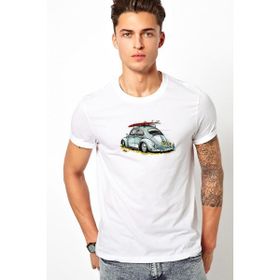 Qivi Açık Mavi Vosvos Tosbağa Baskılı Beyaz Erkek Örme T-shirt