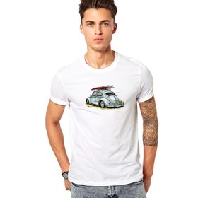 Qivi Açık Mavi Vosvos Tosbağa Baskılı Beyaz Erkek Örme T-shirt