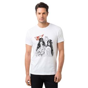 Qivi Aerosmith Hard Rock Rock And Roll Baskılı Beyaz Erkek Örme T-shirt
