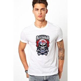 Qivi Alexandria Skull Kuru Kafa Baskılı Beyaz Erkek Örme Tshirt