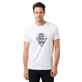 Qivi All You Need Is Love Baskılı Beyaz Erkek Örme T-shirt