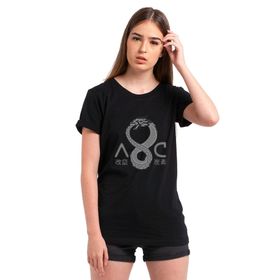 Qivi Altered Carbon Ac Ejderha Baskılı Örme Siyah Kadın T-shirt