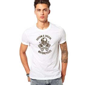 Qivi American Moto Costum Special Baskılı Beyaz Erkek Örme T-shirt