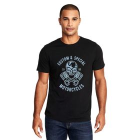 Qivi American Moto Costum Special Baskılı Siyah Erkek Örme T-shirt