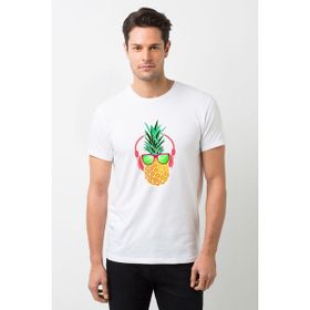 Qivi Ananas Retro Gözlük Baskılı Beyaz Erkek Örme Tshirt