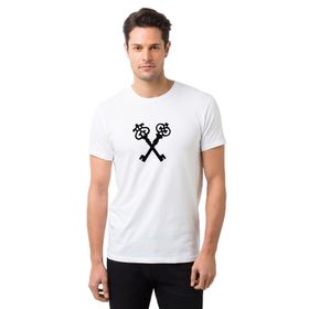 Qivi And Key All Keys Lockekey Tt Baskılı Baskılı Beyaz Erkek Örme T-shirt