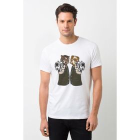 Qivi Animal Gangsta Dog And Tiger Mafia Baskılı Beyaz Erkek Örme Tshirt