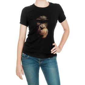 Qivi Animal Maymun Baskılı Örme Siyah SFK0520KDNTS Kadın T-shirt