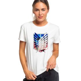 Qivi Anime Attack On Titan Baskılı Örme Beyaz Kadın T-shirt