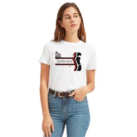 Qivi Anime Death Note Baskılı Örme Beyaz Kadın T-shirt