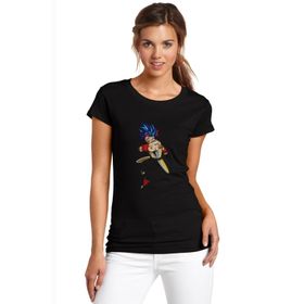 Qivi Anime Dragon Ball Baskılı Örme Siyah SFK0613KDNTS Kadın T-shirt