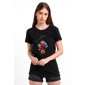 Qivi Anime Dragon Ball Baskılı Örme Siyah SFK0621KDNTS Kadın T-shirt