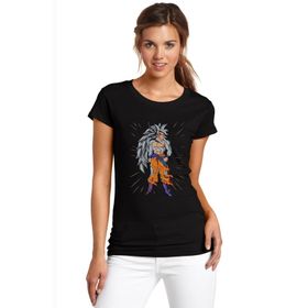 Qivi Anime Dragon Ball Baskılı Örme Siyah SFK0623KDNTS Kadın T-shirt