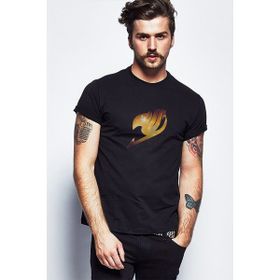 Qivi Anime Fairytail Logo Baskılı Siyah Erkek Örme T-shirt