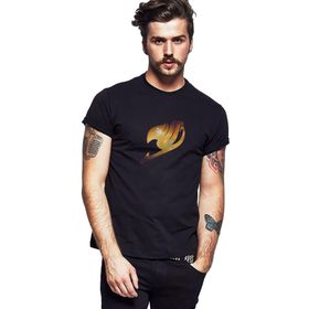 Qivi Anime Fairytail Logo Baskılı Siyah Erkek Örme T-shirt