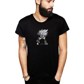 Qivi Anime Kakashi Baskılı Siyah Erkek Örme T-shirt