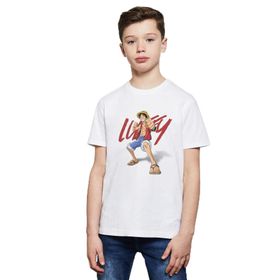 Qivi Anime Luffy One Piece Baskılı Beyaz Erkek Çocuk T-shirt