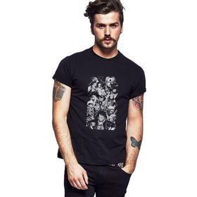Qivi Anime Monkey D Luffy Baskılı Siyah Erkek Örme T-shirt