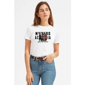 Qivi Anime My Hero Baskılı Örme Beyaz Kadın T-shirt