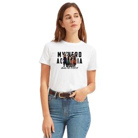 Qivi Anime My Hero Baskılı Örme Beyaz Kadın T-shirt