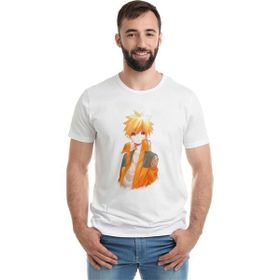 Qivi Anime Naruto Baskılı Baskılı Beyaz Erkek Örme T-shirt