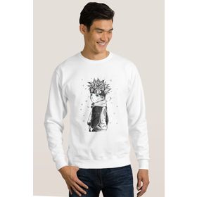 QIVI Anime Naruto Baskılı Beyaz Erkek Uzun Kol Örme Sweatshirt