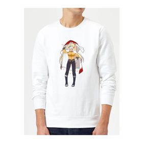 QIVI Anime Naruto Baskılı Beyaz Erkek Uzun Kol Örme Sweatshirt