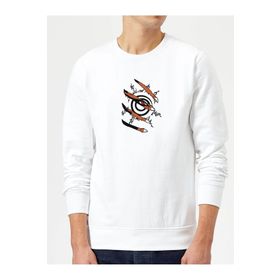 QIVI Anime Naruto Baskılı Beyaz Erkek Uzun Kol Örme Sweatshirt