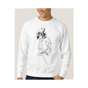 QIVI Anime Naruto Baskılı Beyaz Erkek Uzun Kol Örme Sweatshirt