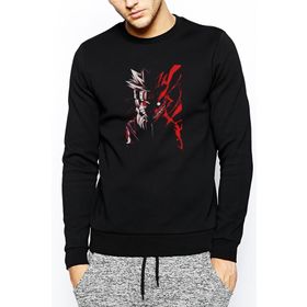 Qivi Anime Naruto Red White Baskılı Siyah Erkek Uzun Kol Örme Sweatshirt