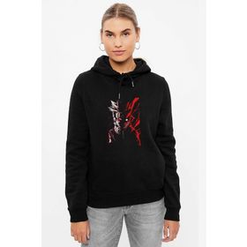 Qivi Anime Naruto Red White Baskılı Siyah Erkek Uzun Kol Örme Sweatshirt