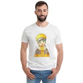 Qivi Anime Naruto Uzamaki Baskılı Beyaz Erkek Örme T-shirt