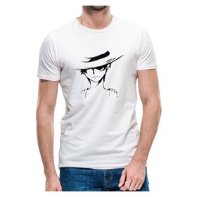 Qivi Anime One Piece Baskılı Beyaz Erkek Örme T-shirt