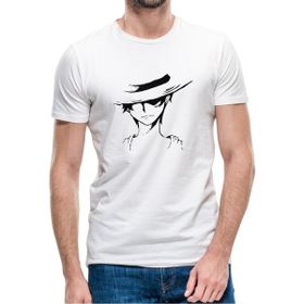 Qivi Anime One Piece Baskılı Beyaz Erkek Örme T-shirt